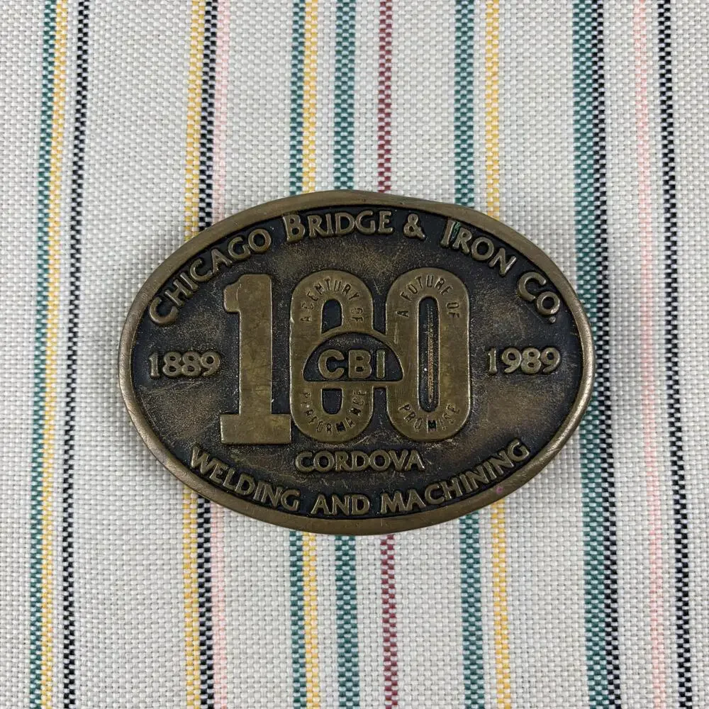 Vintage Anacortes Brass Chicago Bridge & Iron Co Belt Buckle Mens One Size Gold